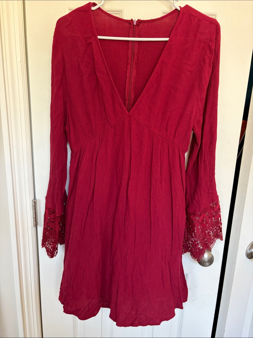 Women’s Red/Burgandy Mini Dress with Lace Cuff